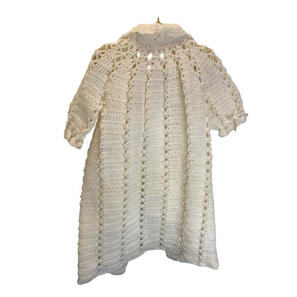 VINTAGE White Knit Crotchet Communion Dress Bow Booties - Picture 2 of 6